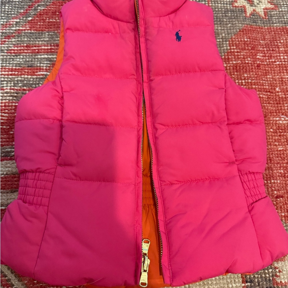 Ralph Lauren Reversible Pink Puffer Vest with Orange Lining